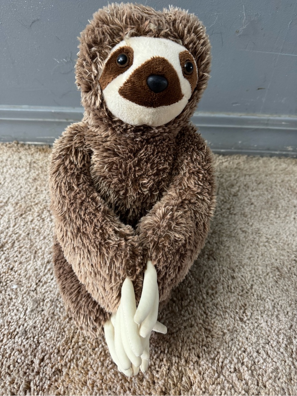 Plush Brown Sloth Stuffed Animal with Cream Face and Claws